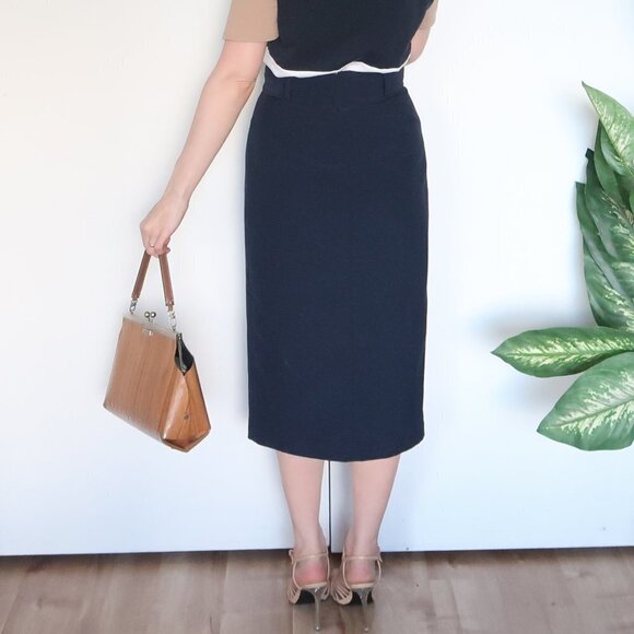 Zarina Smart Navy Blue False Wrap Midi Career Pencil Skirt With Belt S - Picture 6 of 16